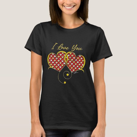I Love You Design Gouden Harten T-shirt (Voorkant)
