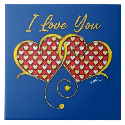 I Love You Design Gouden Harten Tegeltje (Voorkant)