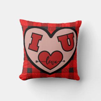 I Love You (I <3 U) Rood en Zwart Plaid Kussen