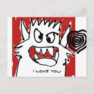 I Love You Love Red Cartoon Monster Carte Postale