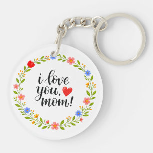 I Love You Mama Moederdag Bloemrijke Calligrafie Sleutelhanger