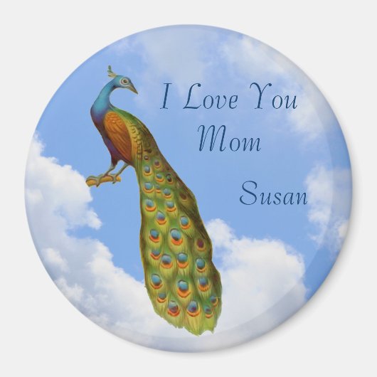 I Love You Mom Peacock Magnet personnalisable (Devant)