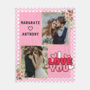 I love You Script Foto Roze en Wit gepersonaliseer Fleece Deken