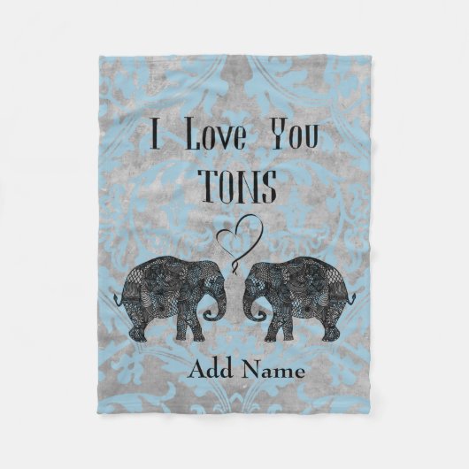 I LOVE YOU TONS/Elephant Art/Gepersonaliseerd Fleece Deken (Voorkant)