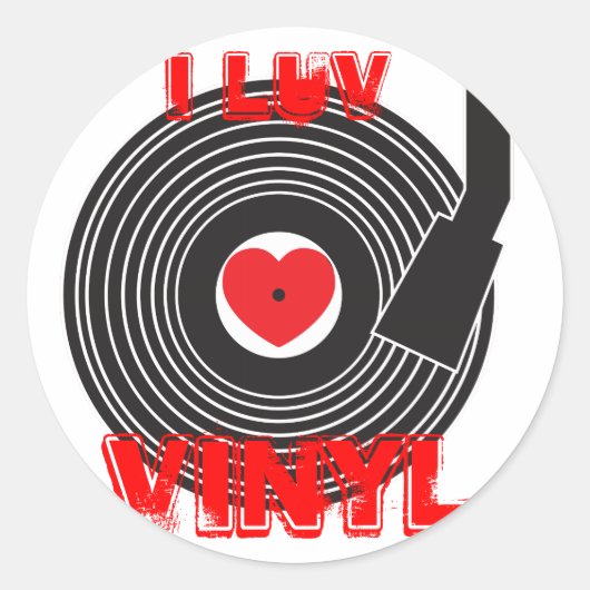 I Luv Vinyl Ronde Sticker (Voorkant)