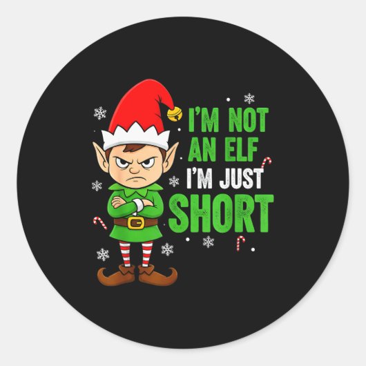 I’m Just Short Funny Elf Christmas Ronde Sticker (Voorkant)