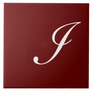 I Monogram Initiaal Wit op Maroon Tegeltje