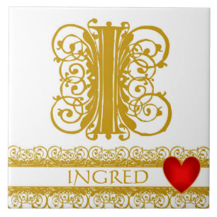 I Monogram Naam Gold Lace Red Heart Sjabloon Tegel Tegeltje