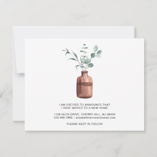 I Moved Eucalyptus Aquarelle Moving Faire-part (Dos)