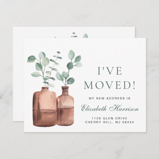 I Moved Eucalyptus Aquarelle Moving Faire-part (Devant / Derrière)