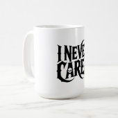 "I NEVER CARED" Gothic Skull Mug - Edgy Typography (Devant gauche)