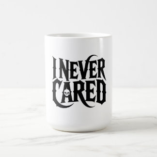 "I NEVER CARED" Gothic Skull Mug - Edgy Typography Koffiemok
