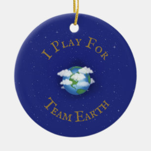 "I Play for Team Earth" wereldbevolking Keramisch Ornament