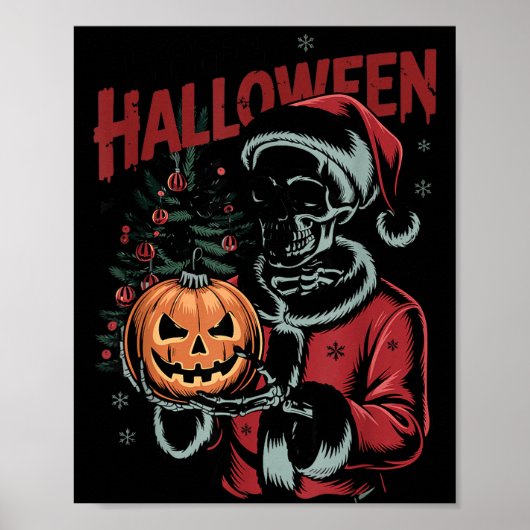I Prefer Halloween Christmas Creepy Cute Skeleton  Poster (Voorkant)