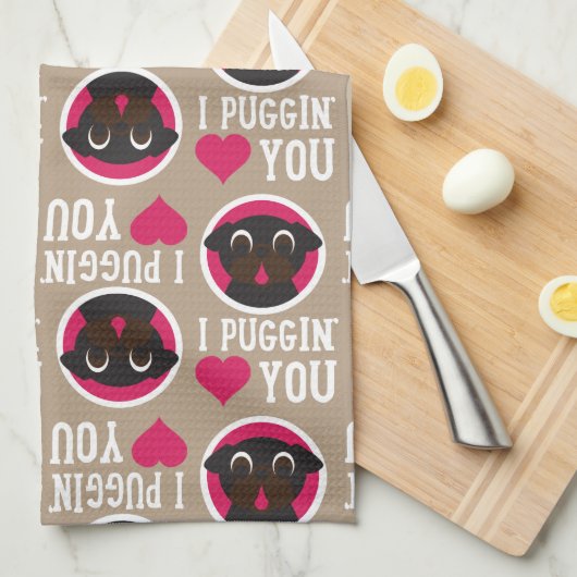 I Puggin Love You Black Pug Circles and Hearts Theedoek (Quarter Fold)