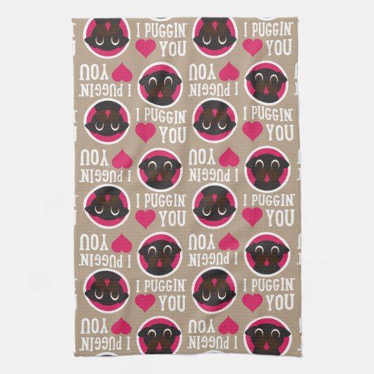 I Puggin Love You Black Pug Circles and Hearts Theedoek (Verticaal)