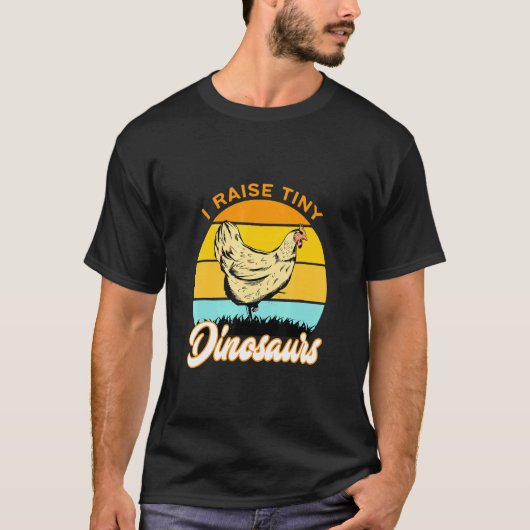 I Raise Tiny Dinosaurs Retro Sunset Chicken T-shirt (Voorkant)