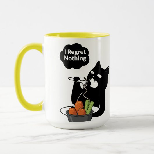 I Regret Nothing” Cat Eating Tea mug (Gauche)