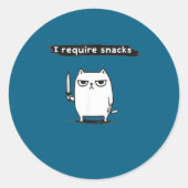 I Require Snacks Angry Cat Funny Meme  Ronde Sticker (Voorkant)