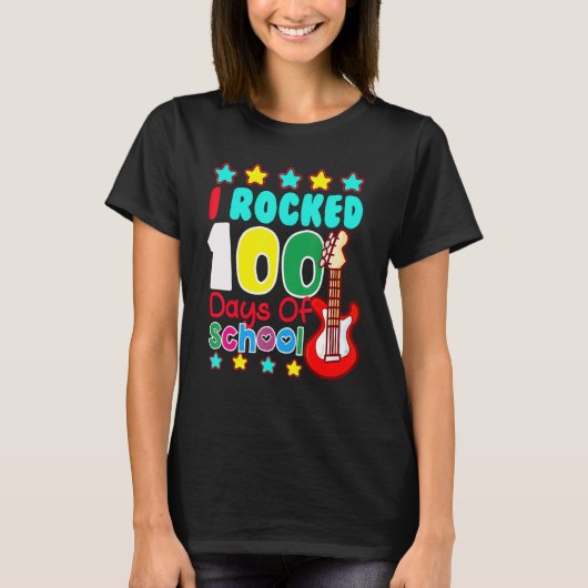 I Rocked 100 Days Of School Guitar Music 100th Da T-shirt (Voorkant)