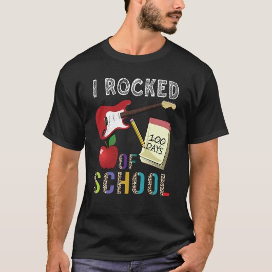 I Rocked 100 Days Of School Guitar Music 100th Day T-shirt (Voorkant)