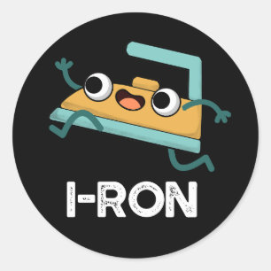 I-ron Funny Running Iron Pun Dark BG Ronde Sticker