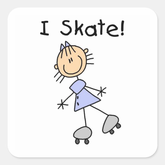 I Schaats - Meisje Rolschaatser Vierkante Sticker (Voorkant)