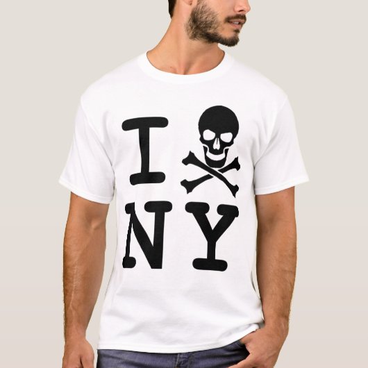 I (schedel en kruisbeenderen) NY, zwart op wit T-shirt (Voorkant)