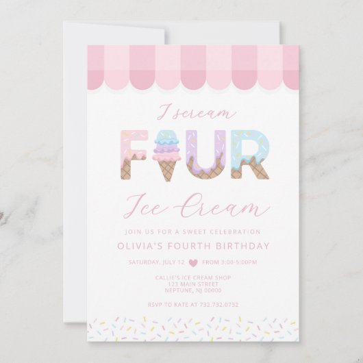 I Scream Four Ice Cream Birthday Kaart (Voorkant)