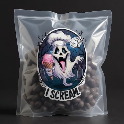 "I Scream" Funny Ghost Chef Halloween Ice Cream St Sticker