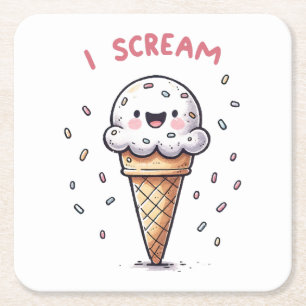 I Scream ijsje met hagelslag Vierkante Kartonnen Onderzetter