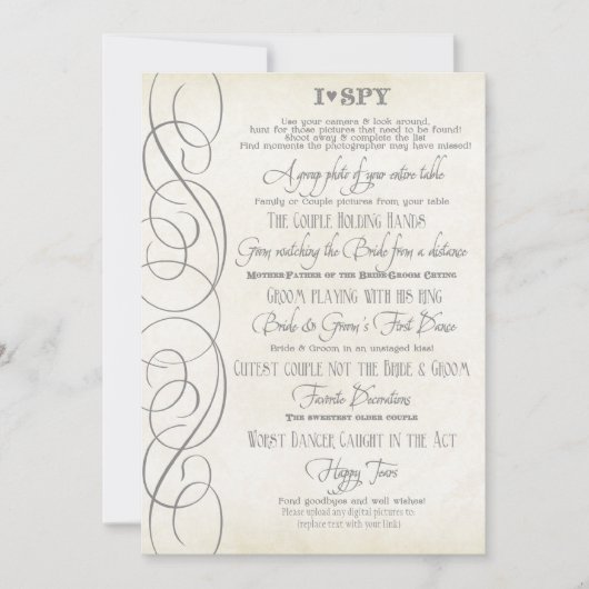 I Spy Heart Typographic Photo Reception Game Kaart (Voorkant)