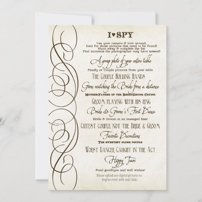 I Spy Heart Typographie Photo Réception Cartes de  (Devant)