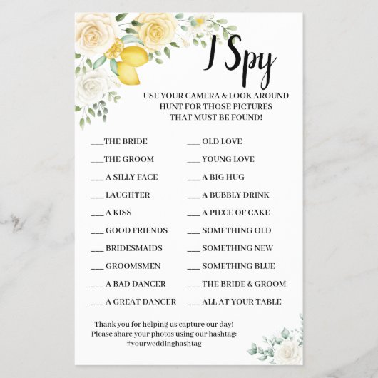 I Spy Lemons and Rozen Wedding Reception Game Kaar Flyer (Voorkant)