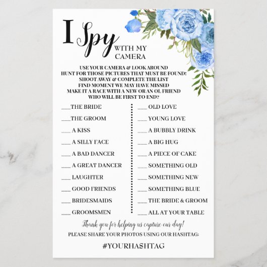 I Spy Wedding Reception Blue Flowers Game Kaart (Voorkant)