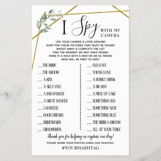 I Spy Wedding Reception game activity Flyer (Voorkant)