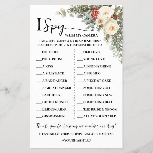 I Spy Winter Floral Wedding Reception Game Card Flyer (Voorkant)