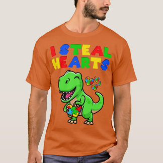 I Steal Hearts Autisme Awareness Puzzle T Rex Dino T-shirt