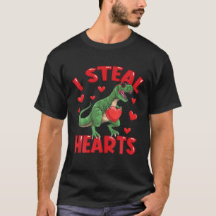 I Steal Hearts Cute Valentines Day Boys Kids Dinos T-shirt