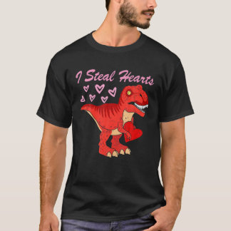 I Steal Hearts Funny Dinosaur Holding Love Hearts T-shirt