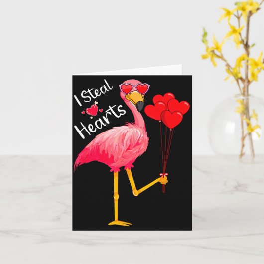 I Steal Hearts Funny Flamingo Lover Valentine's Da Kaart (Gele Bloem)