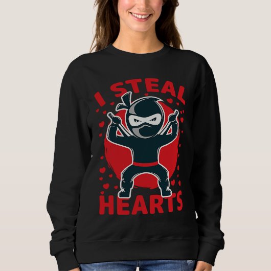 I Steal Hearts Ninja Boys Valentines Day Toddler Trui (Voorkant)