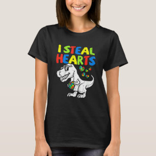 I Steal Hearts Puzzle Autism Awareness T Rex Dinos T-shirt