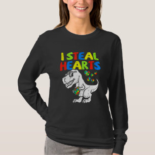 I Steal Hearts Puzzle Autism Awareness T Rex Dinos T-shirt