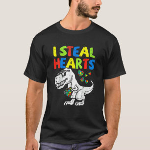 I Steal Hearts Puzzle Autism Awareness T Rex Dinos T-shirt