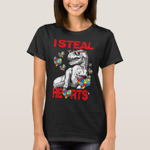 I Steal Hearts Puzzle Autism Awareness T Rex Dinos T-shirt