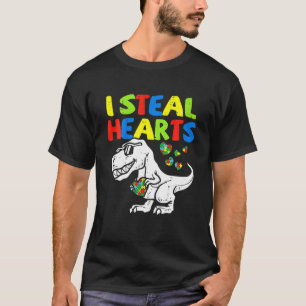 I Steal Hearts Puzzle Autism Awareness T Rex Dinos T-shirt