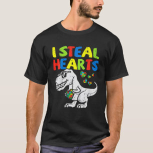 I Steal Hearts Puzzle Autism Awareness T Rex Dinos T-shirt
