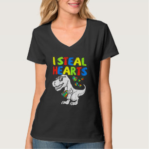 I Steal Hearts Puzzle Autism Awareness T Rex Dinos T-shirt