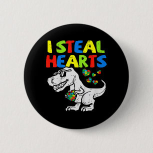 I Steal Hearts Trex Dinosaur Kinder Boys Autisme A Ronde Button 5,7 Cm